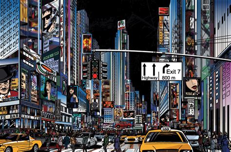 new york streets at night vector illustration wall mural