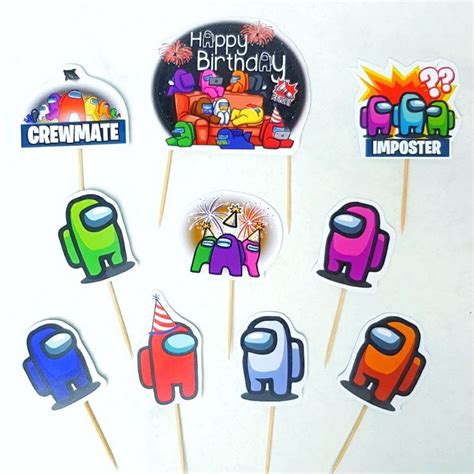 Among Us Birthday Cake Topper 1 Set Of Contents 10 Pc Shopee Philippines