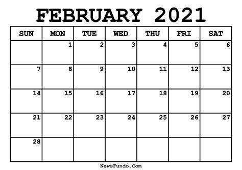 Download february 2021 calendar as html, excel xlsx, word docx, pdf or picture. February 2021 Calendar Template Printable - Newsfundo.com