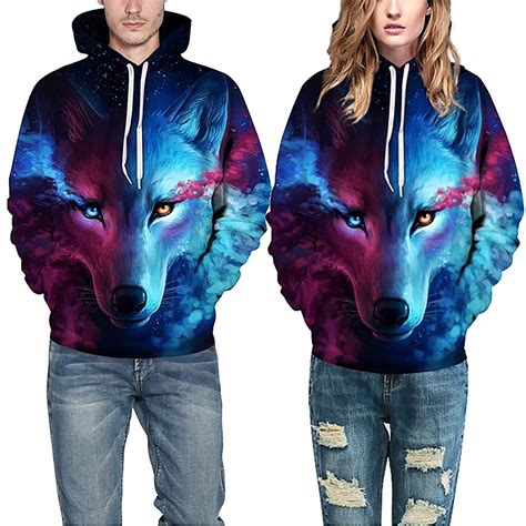 Wolf Hoodie Couple 3d Cool Oversized Lightweight Pullover Hoodie Hooded