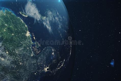 3d Rendering Planet Earth From The Space At Night The World Globe From