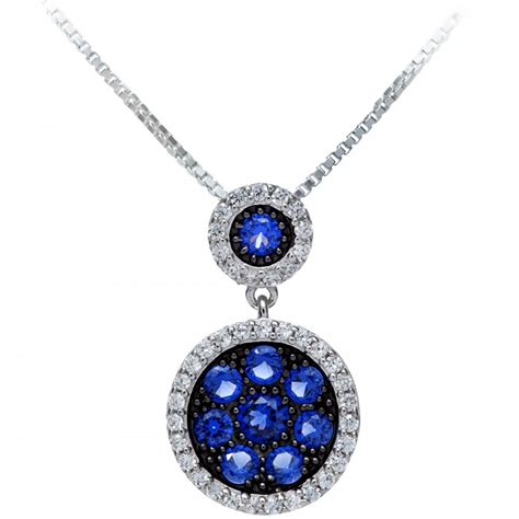 Sparkld Sterling Silver Created Sapphire And Cz Pendant Necklace