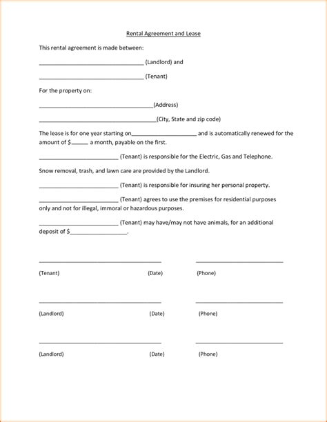 Printable Short Rental Agreement Form