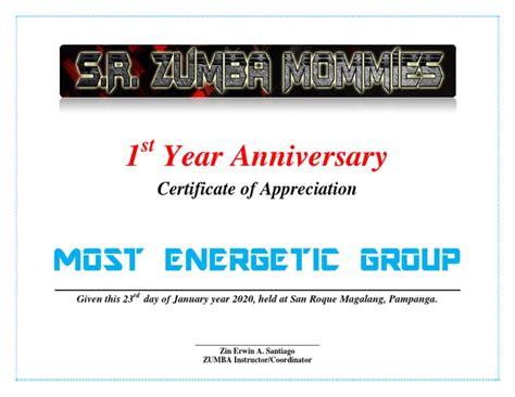Zumba Certificate Of Appreciation Pdf