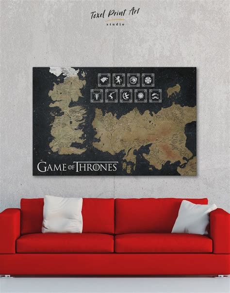 Game Of Thrones Map With Houses Sigil Canvas Wall Art Texelprintart