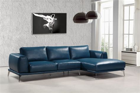 Modern Blue Bonded Leather Sectional Sofa Right Facing Chaise Soflex