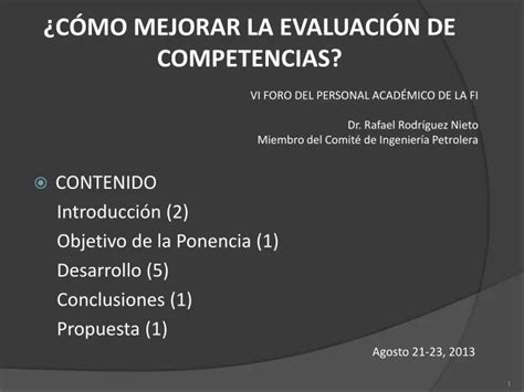 Ppt C Mo Mejorar La Evaluaci N De Competencias Powerpoint Presentation Id