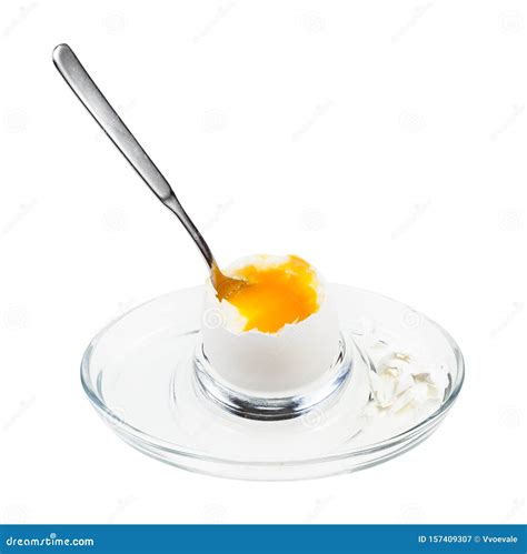 Open Soft Boiled Egg With Spoon In Glass Egg Cup Stock Image Image Of