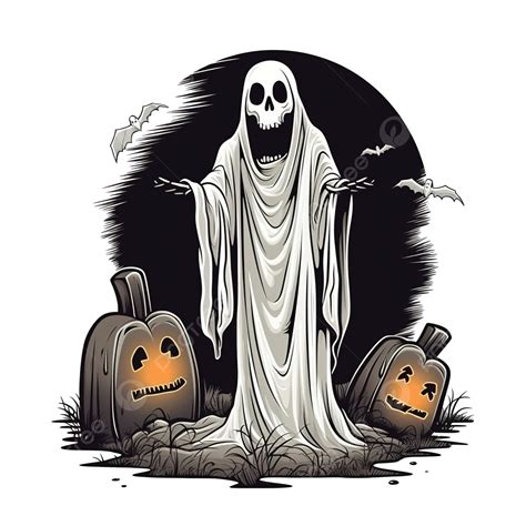 Halloween Ghost Cartoon With Grave Design Scary Theme Ghost Cartoon