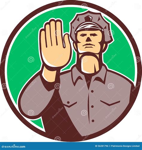 Traffic Policeman Stop Hand Signal Shield Cartoon Royalty Free Stock