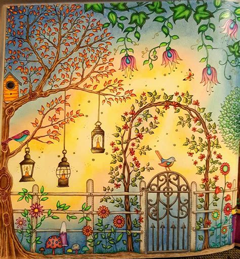 The Secret Garden Coloring Book CLOSE UP Of Right Side Of Gazebo Two Page Spread Colored By