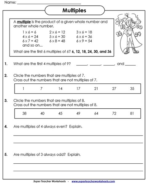 Common Multiples Worksheet 4th Grade
