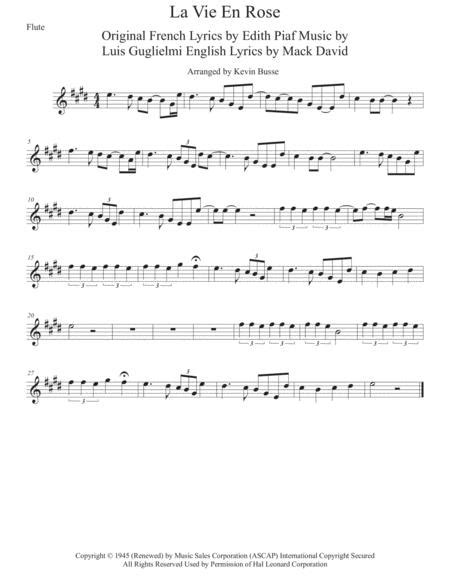 La Vie En Rose Original Key Flute By Edith Piaf Digital Sheet Music