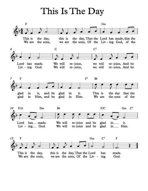 Free Lead Sheet This Is The Day Christian Song Lyrics Bible Songs