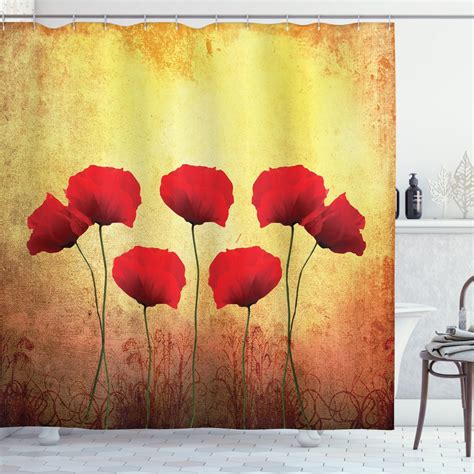 Poppy Shower Curtain Poppies On Old Aged Retro Featured Backdrop