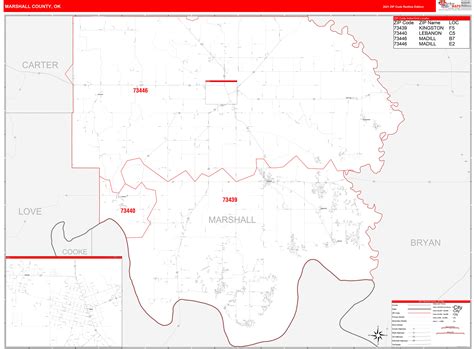 Marshall County Ok Zip Code Wall Map Red Line Style By Marketmaps
