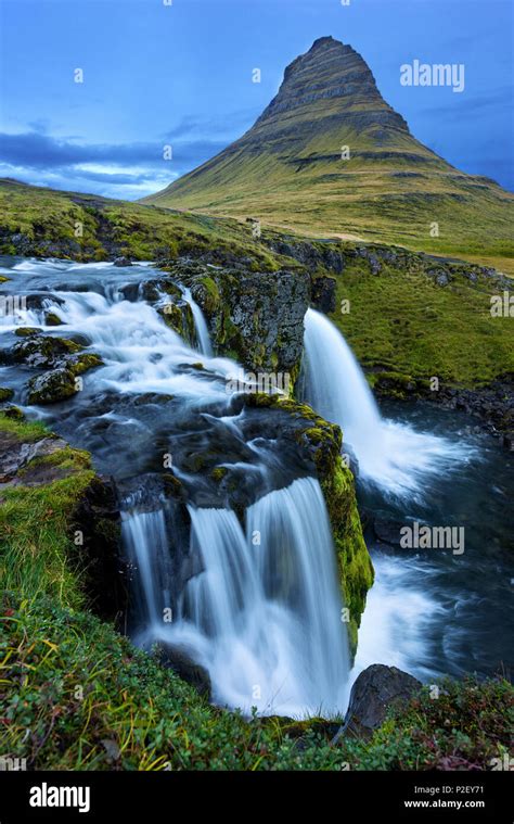 Blue Hour Kirkjufellsfoss Kirkjufell Waterfall Mountain Iceland