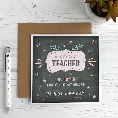 Worlds Best Teacher Personalised Card By Cloud 9 Design