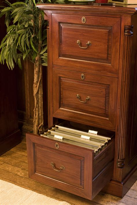 Lock secures top two drawers. La Roque Mahogany Three Drawer Filing Cabinet Was £695.00 ...