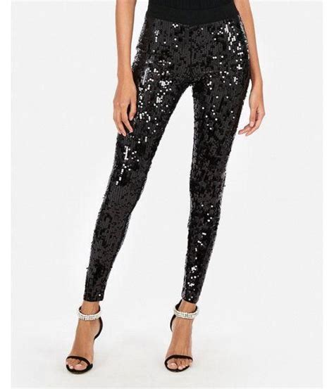 Metallic Sequin High Waisted Skinny Leggings Sequin Leggings Stretch