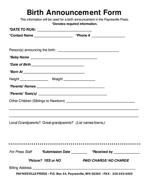 Birth Announcement Form Templates At