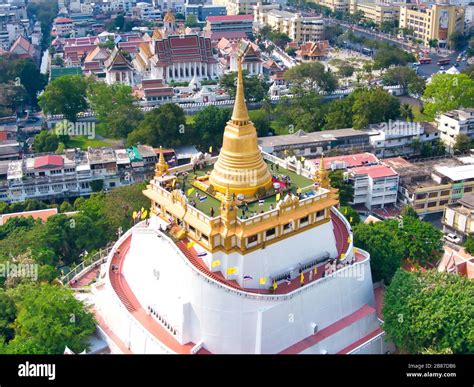 Aerial View With Drone Wat Saket The Golden Mount Temple Travel