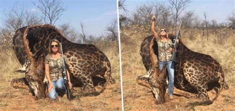 american hunter proudly poses with rare black giraffe she just killed