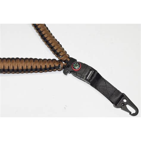 Paracord Rifle Sling With Compass Flint Striker Coyote Black Acid