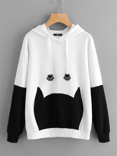 Shein Bow Back Two Tone Cat Ear Hoodie Clothes Kawaii Clothes