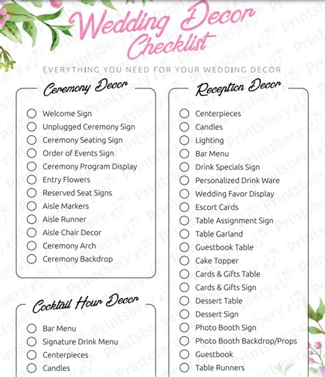 Wedding Flower Checklist Printable Best Flower Site