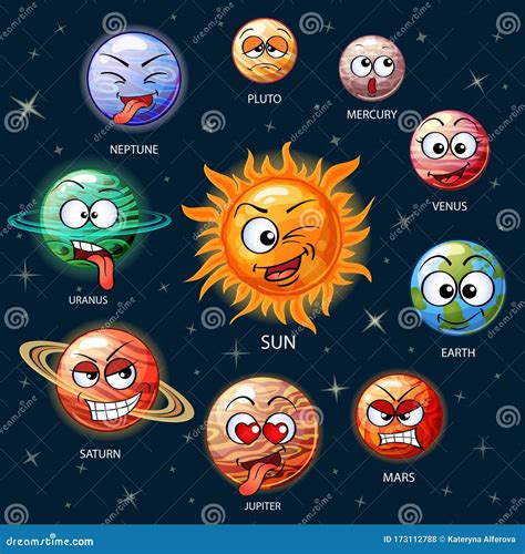 Cute Emoji Planets Of The Solar System Sun Mercury Venus Earth