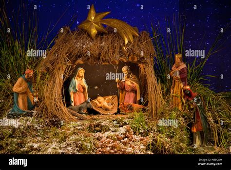 Nativity Scene With Baby Jesus Virgin Mary Saint Joseph And The Three