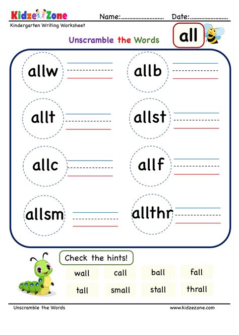 Kindergarten Unscramble Words Worksheets For All Word Families