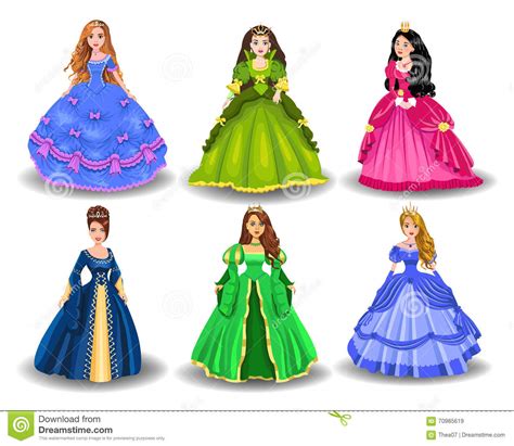 Vector Set Of Fairytale Princesses Stock Vector Illustration Of