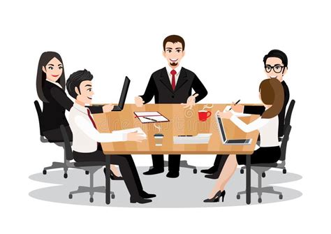 Cartoon Character With Business People Discussing Together
