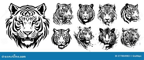 Tiger Heads Black And White Vector Silhouette Svg Shapes Of Tigers