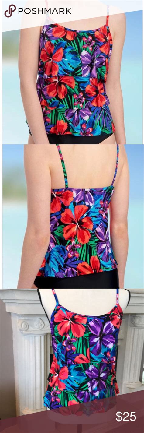 Caribbean Joe Tankini Floral Print Tankini Tankini Tankini Swim Tops