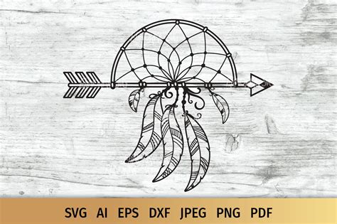 Svg Dxf Silhouette Feather Arrows Dreamcatcher Boho Native Ethnic Scrapbook Digital Download