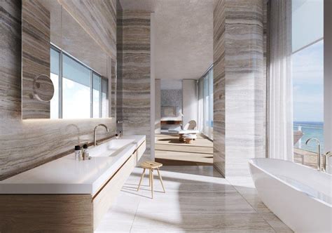 Pthe Master Bath Is Swathed In Floortoceiling Marblep Modern