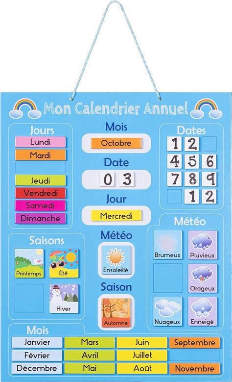 Navaris French Kids Magnetic Calendar Early Years Learning Weather