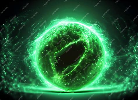 Premium Ai Image Abstract Green Energy Sphere Of Particles And Waves