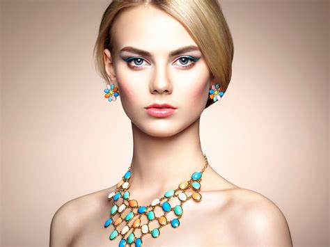 Beautiful Fashion Girl Portrait Makeup Jewelry