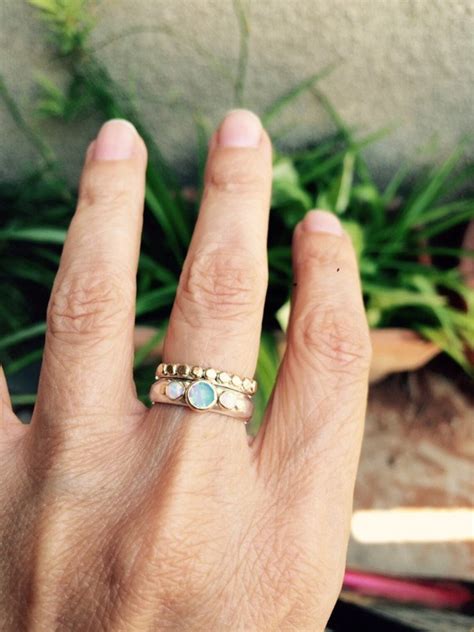 Blue Opal Ring Multistone Rings 14k Gold Ring Statement Etsy Uk