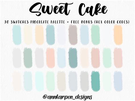 sweet cake procreate palette 30 hex color codes instant etsy uk