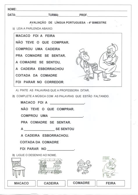 Avaliação De Língua Portuguesa 1 Ano 4 Bimestre · Alfabetização Blog