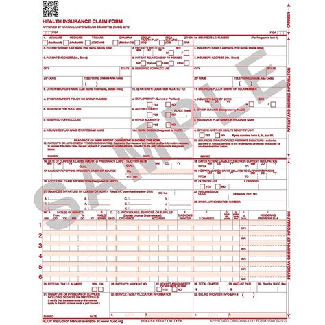 Cms 1500 Claim Forms Hcfa 85x11 Health Insurance Claim Forms 1 Part