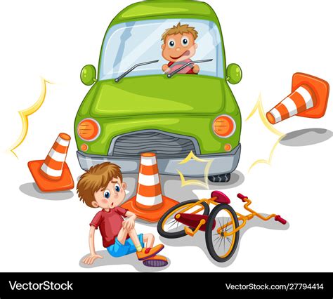 Accident Scene With Car Crashing A Bike Royalty Free Vector