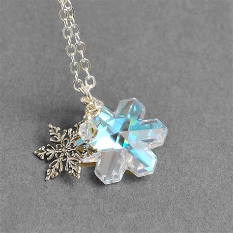 Sterling Silver Snowflake Necklace Swarovski Crystal