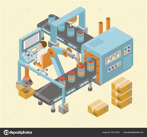 Isometric Industrial Factory Horizontal Banners With Automated Lines Of
