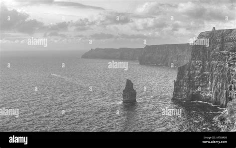 Epic Black And White Photograph Of The World Famous Cliffs Of Moher In